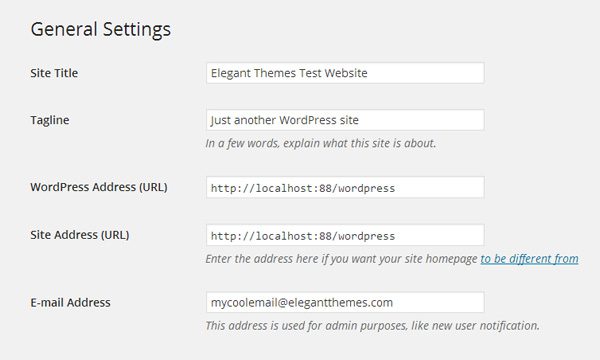 WordPress General Settings Page