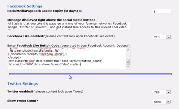 The Social Media Settings Area
