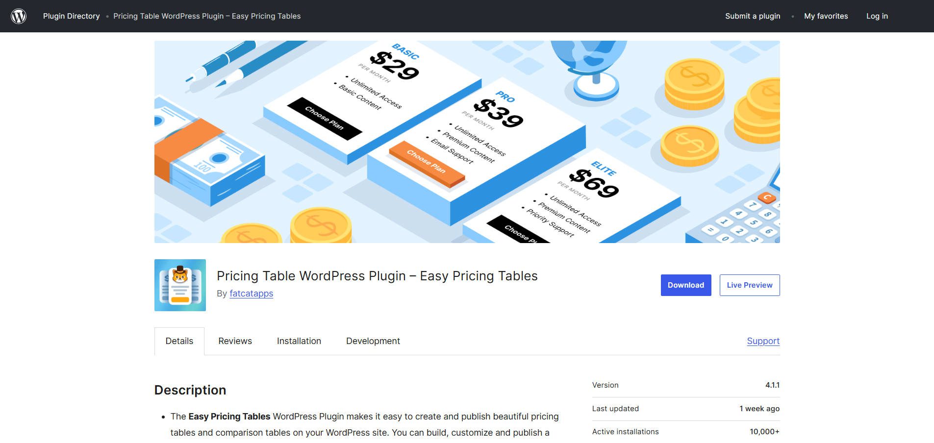 Easy Pricing Table WordPress Fat Cat Apps