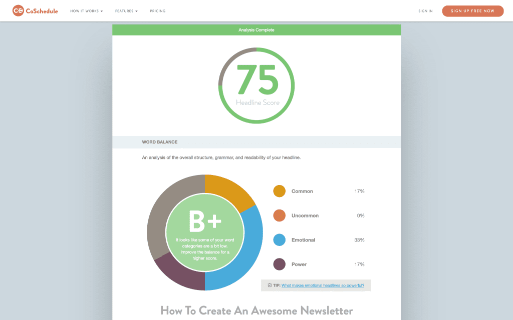 Our re-analyzed headline in CoSchedule.