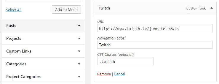 Adding a CSS selector to your new menu item,.