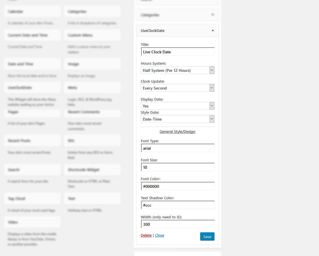 live clock date widget options