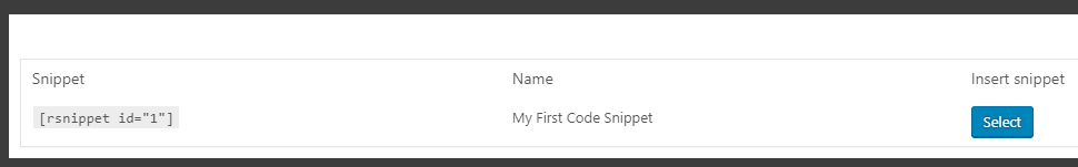 Choosing which snippet you want to add.