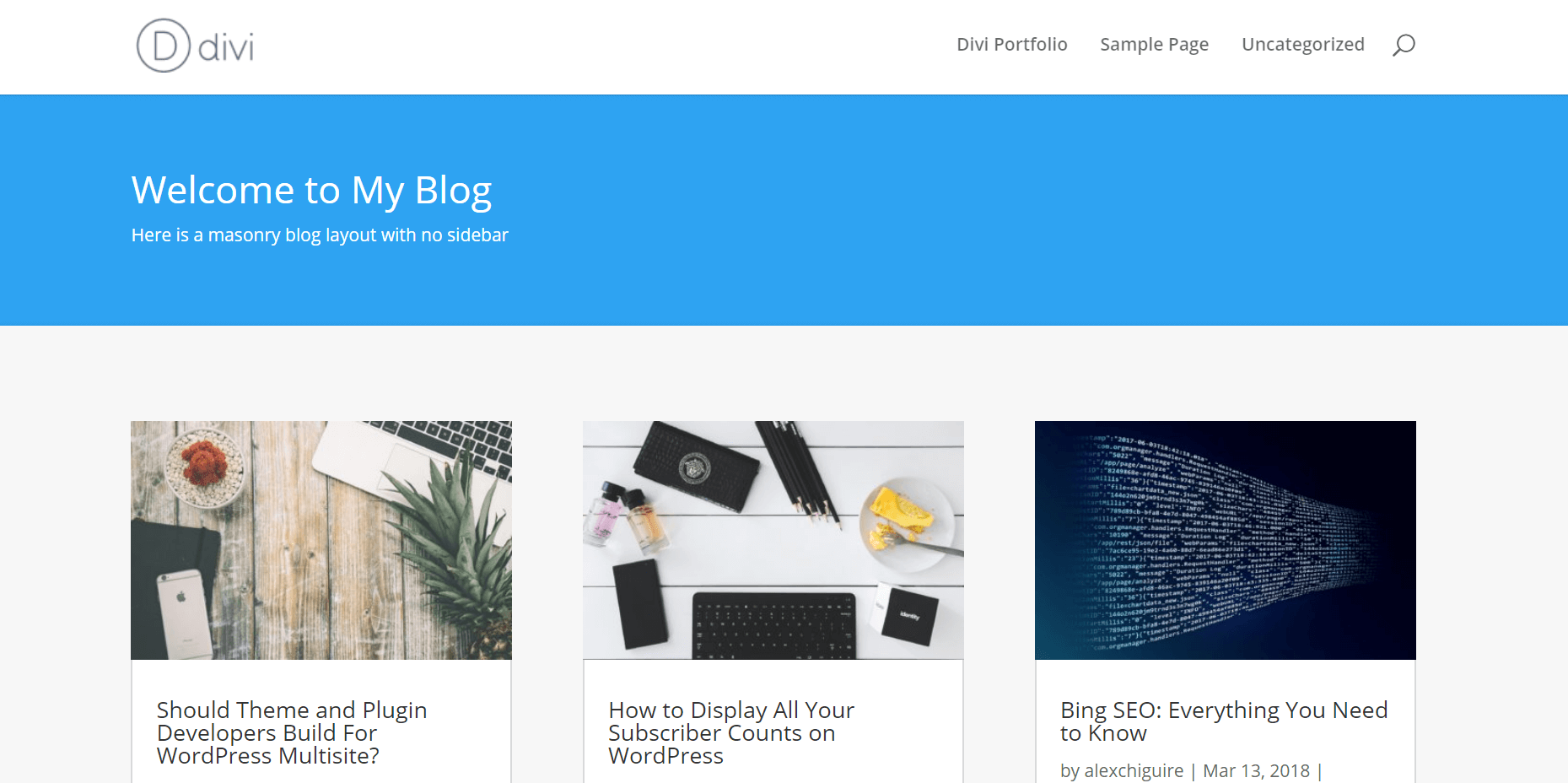 A Divi masonry blog example.