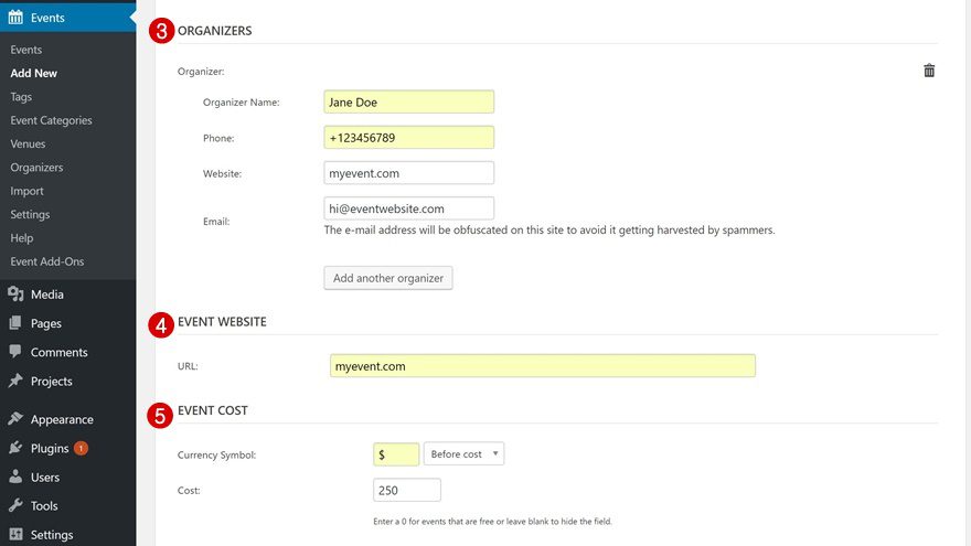 event custom post type
