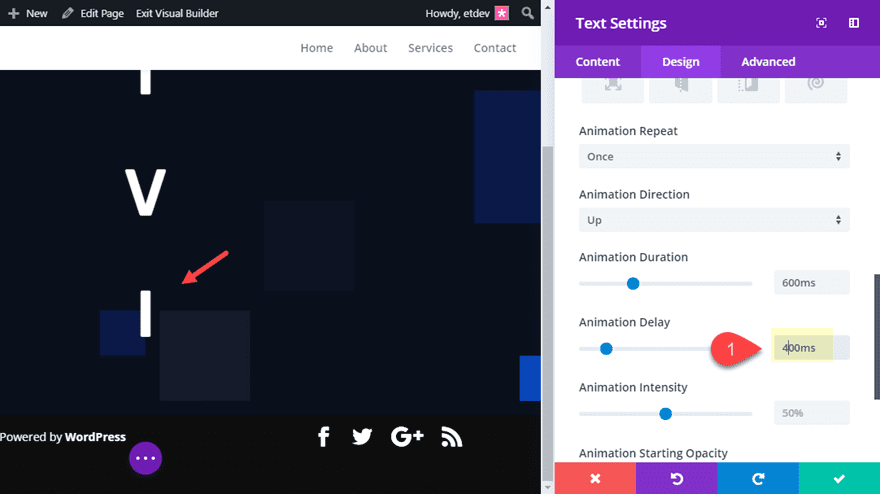 animate letters in divi