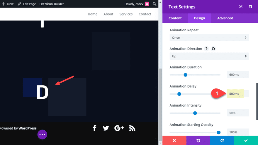 animate letters in divi