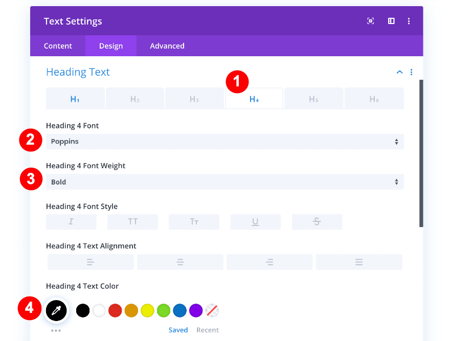 heading text settings under photo
