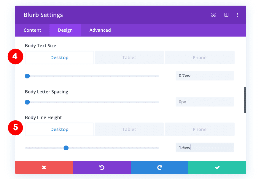line height and text size blurb