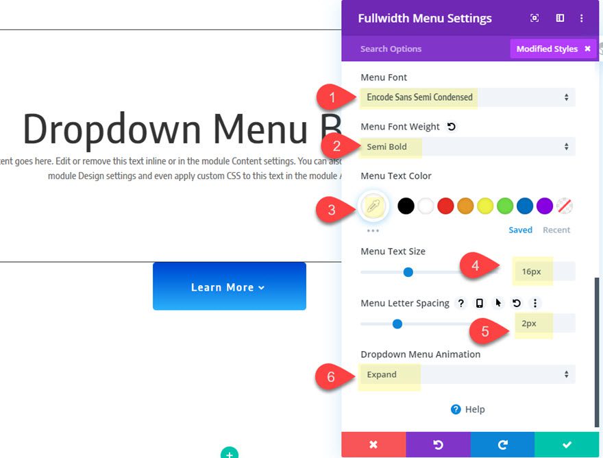 divi dropdown menu button