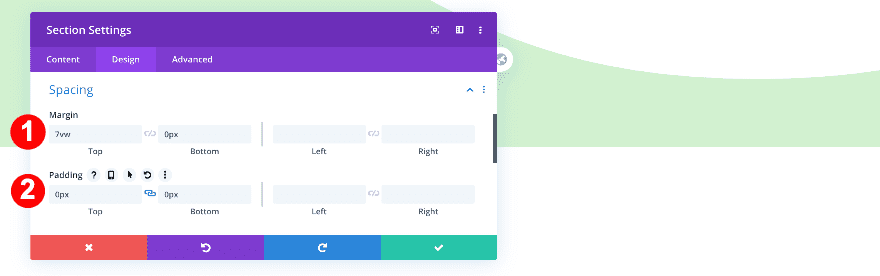 section spacing settings