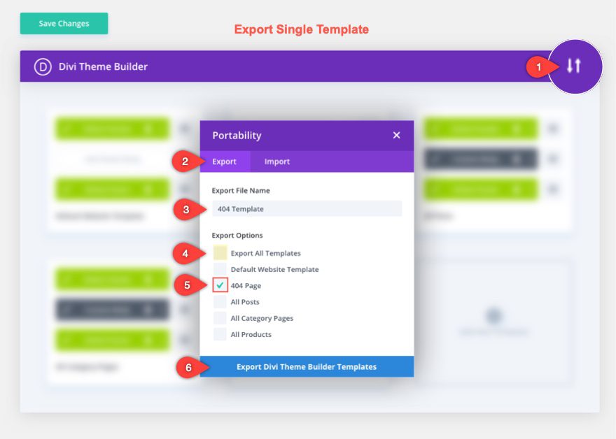 Divi theme builder portability options