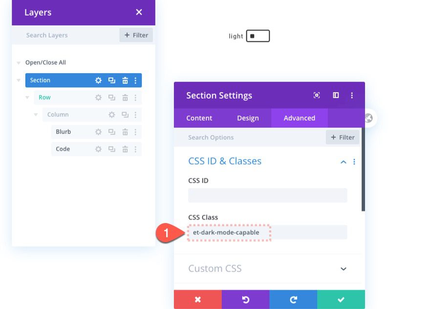 dark mode toggle in divi