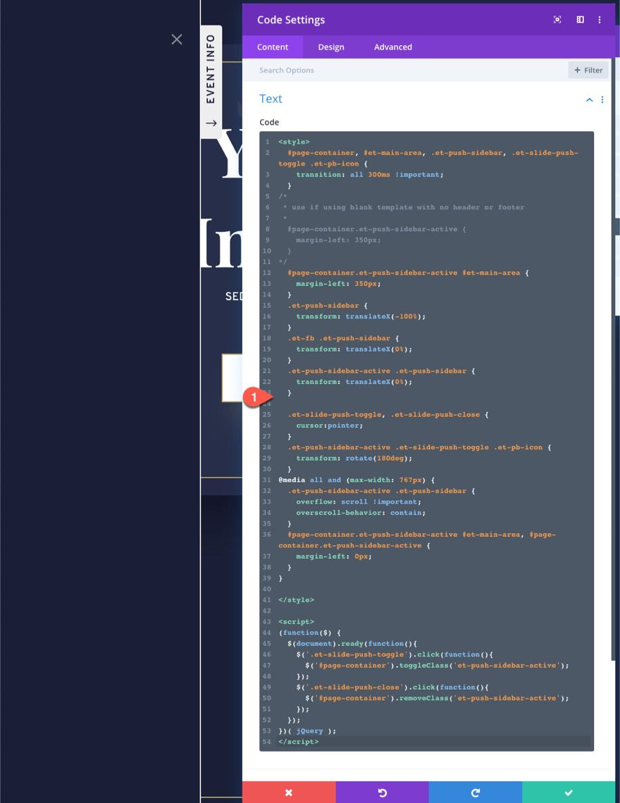 divi sliding push sidebar