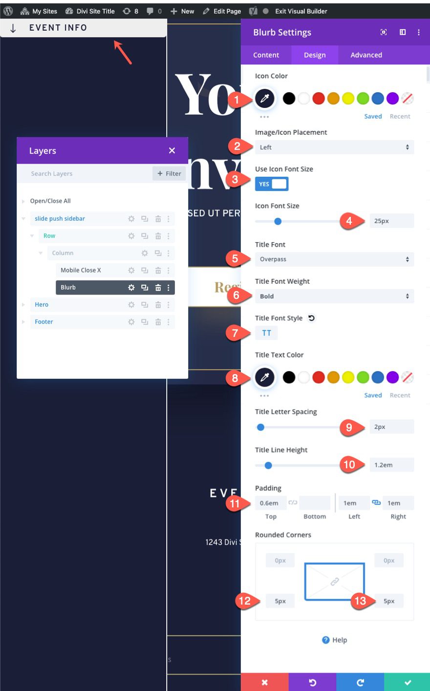 divi sliding push sidebar