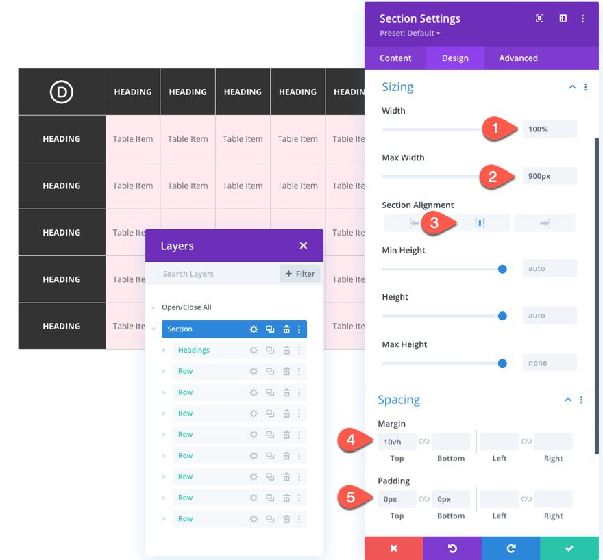 divi table with horizontal scroll