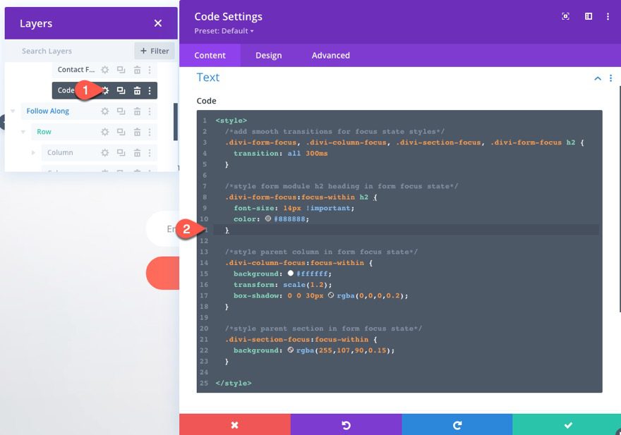 add CSS focus state styling to elements in divi