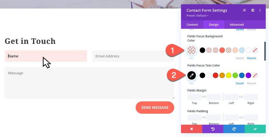 add CSS focus state styling to elements in divi