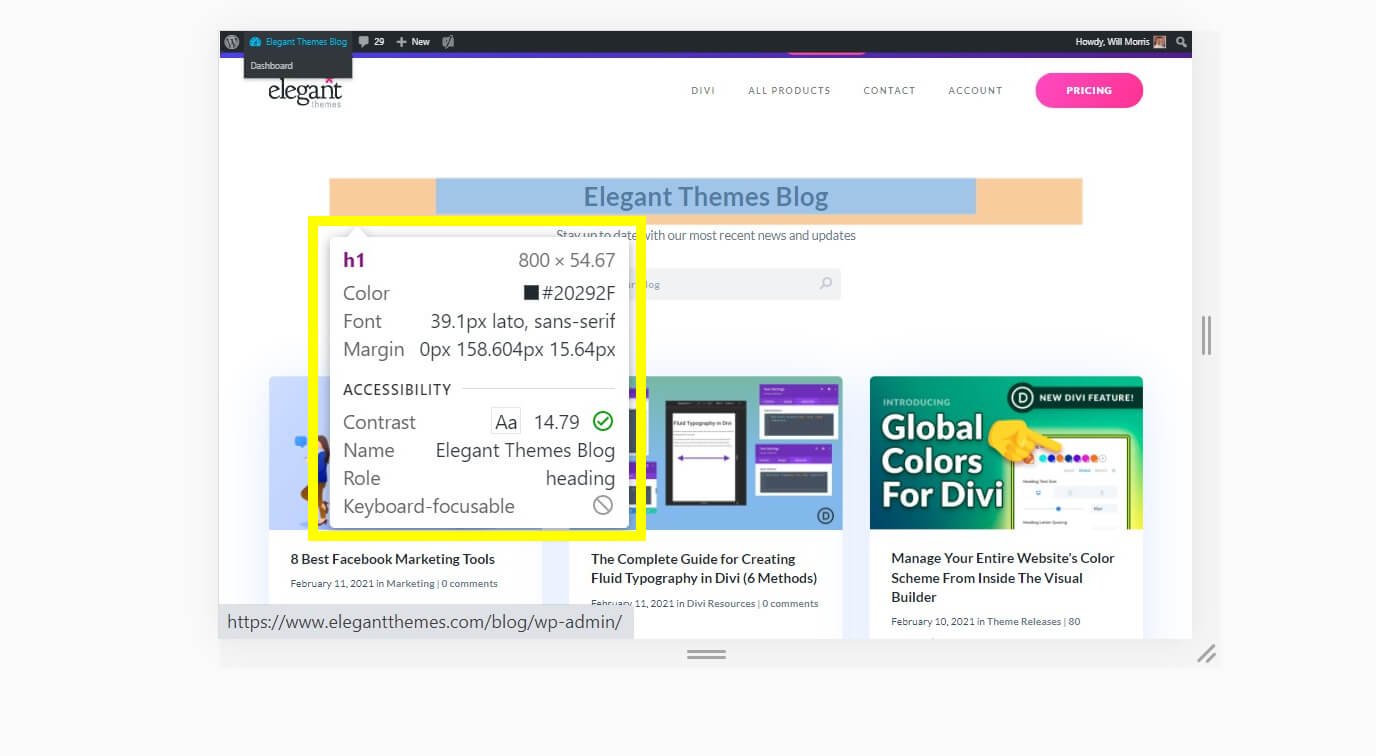 Style information when hovering in the Inspect Element tool.
