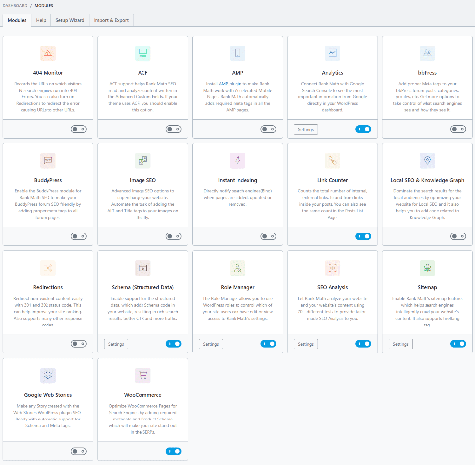 Enable Rank Math Modules