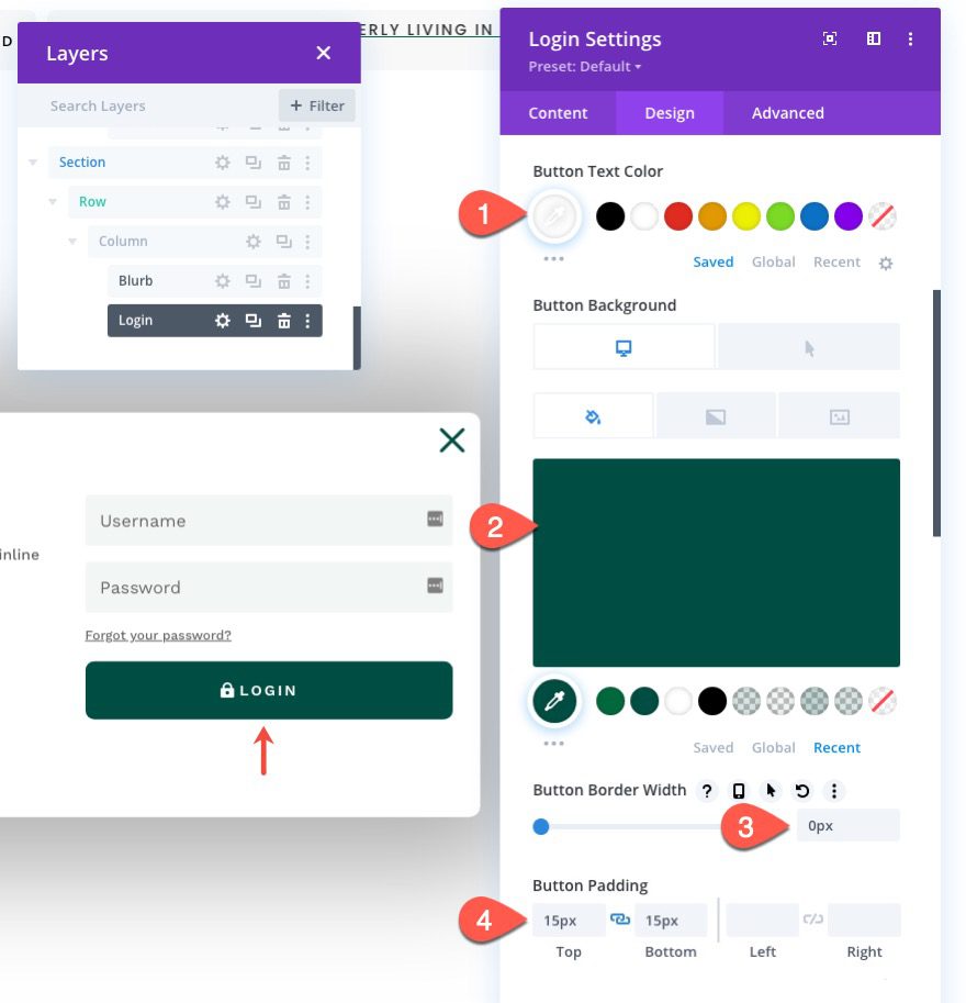 divi popup login form with login/logout buttons
