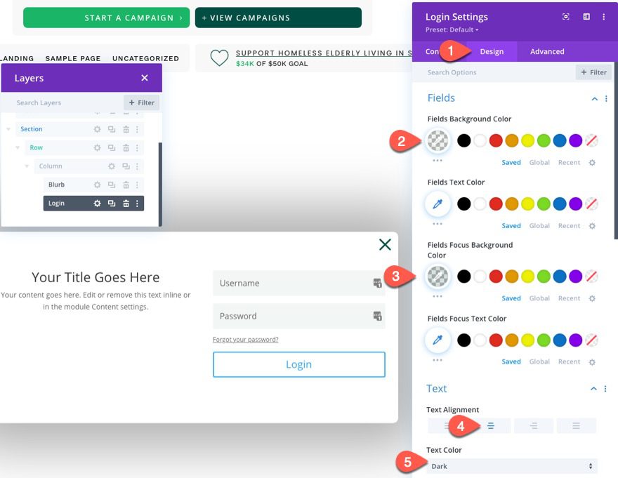 divi popup login form with login/logout buttons