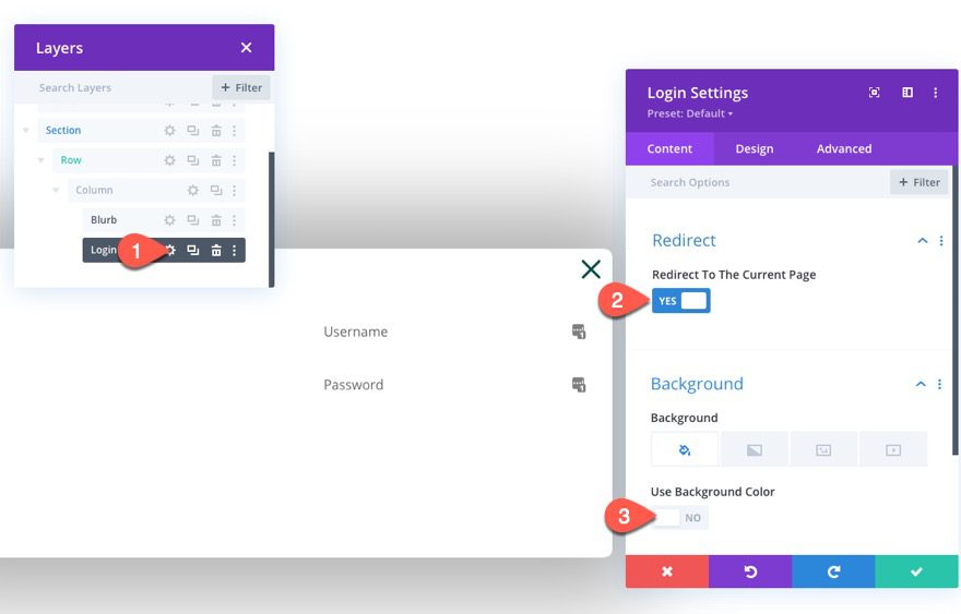 divi popup login form with login/logout buttons