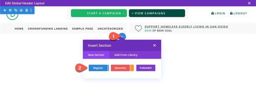 divi popup login form with login/logout buttons