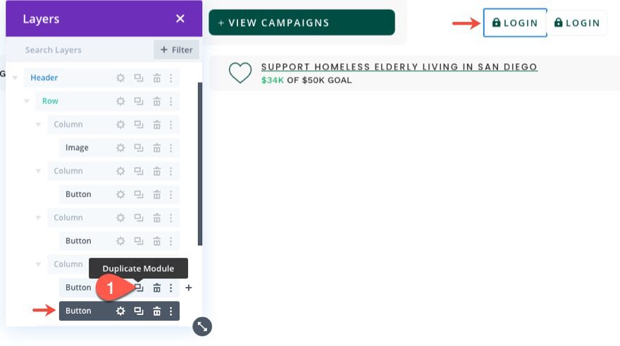 divi popup login form with login/logout buttons