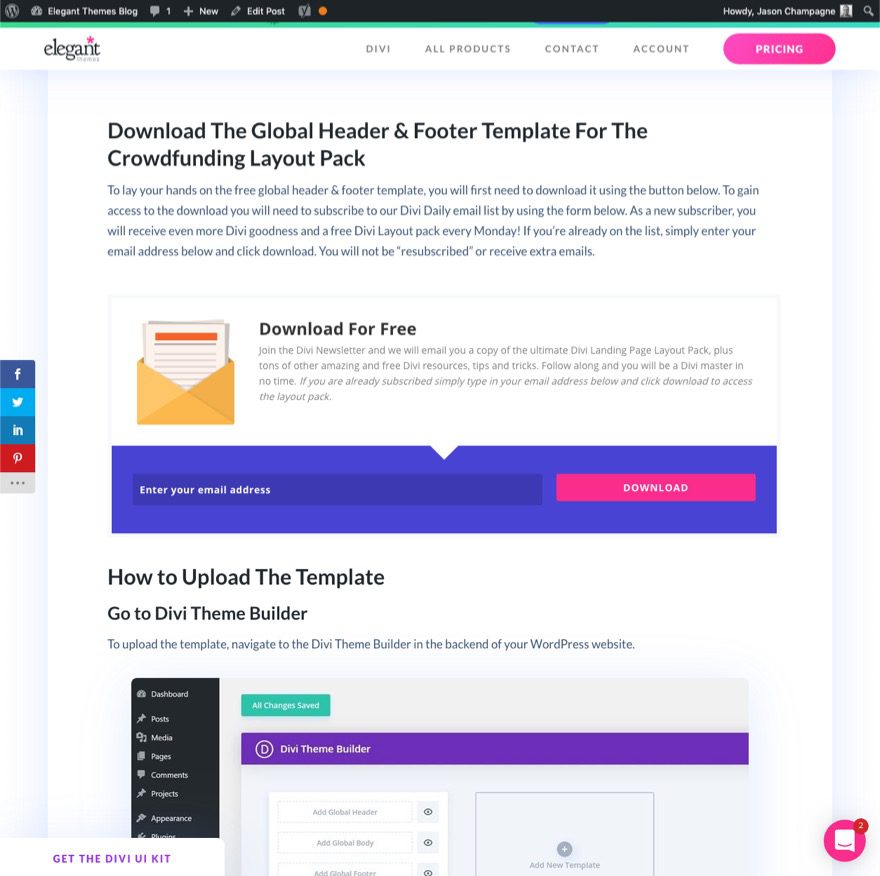 divi popup login form with login/logout buttons