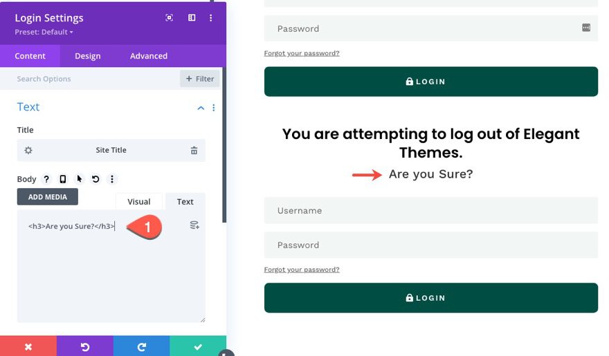 divi popup login form with login/logout buttons