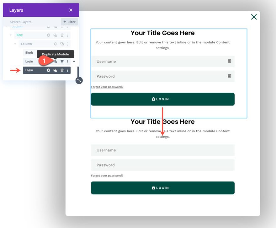 divi popup login form with login/logout buttons