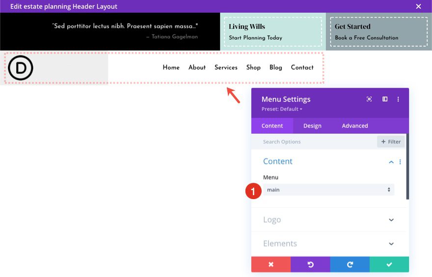 header & footer template for Divi's Estate Planning Layout Pack