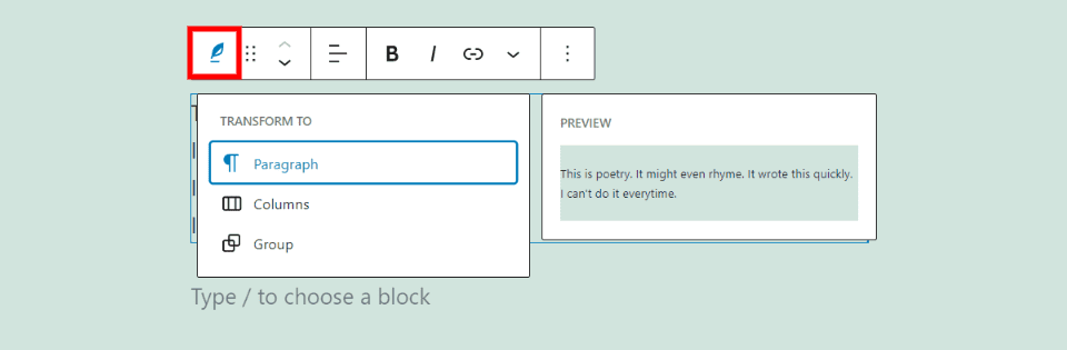 Change Block Type or Style