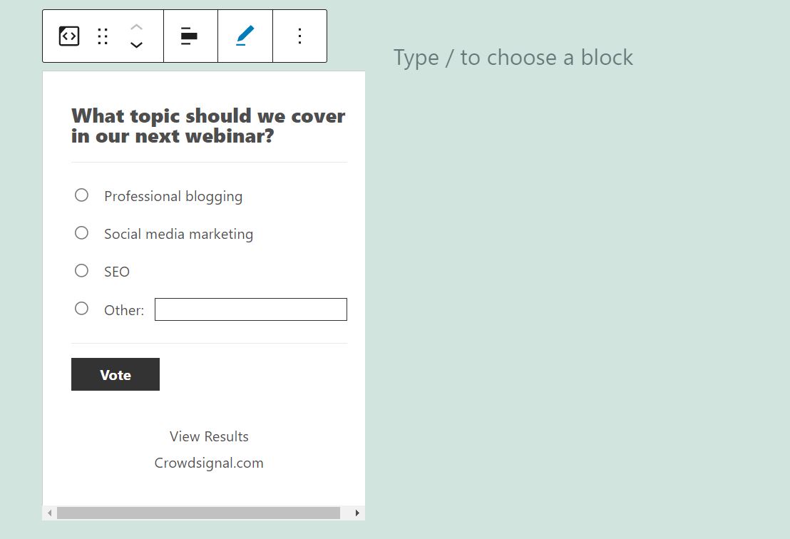 Editing the link of the poll in the Crowdsignal embed block