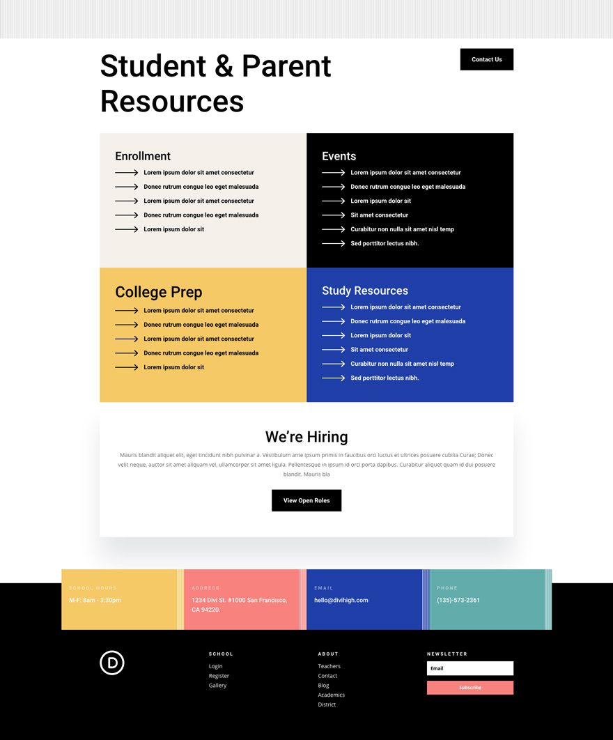 divi high school layout pack