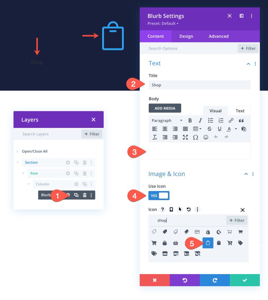 checkout process navigation menu in Divi
