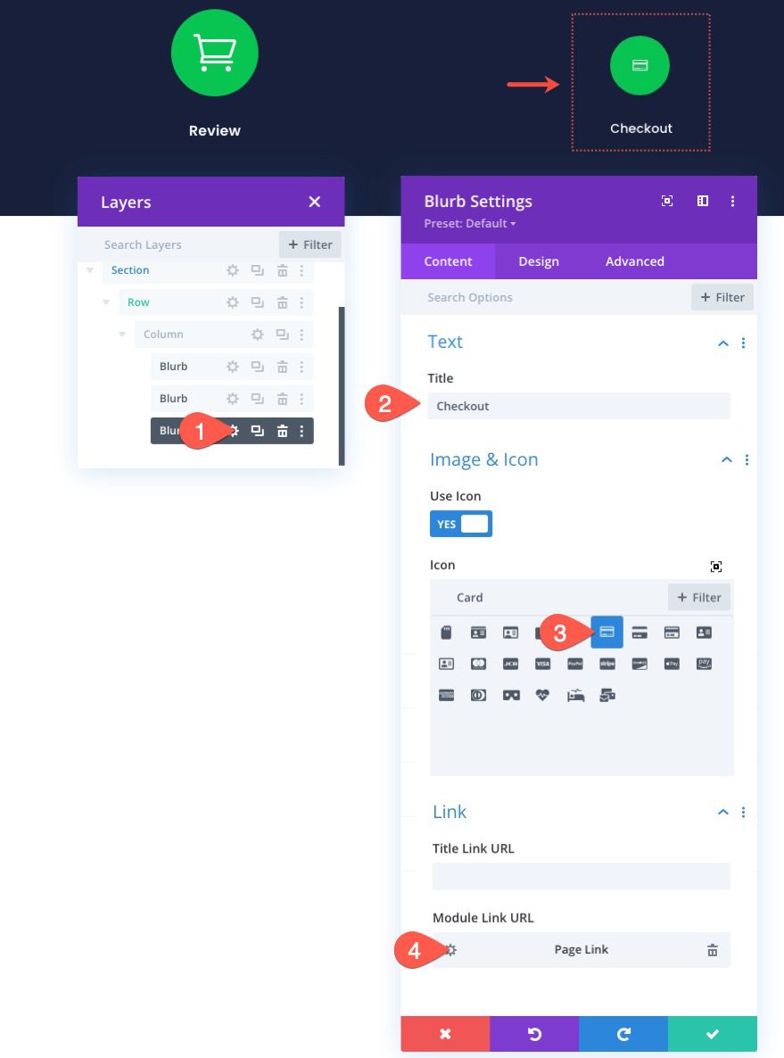 checkout process navigation menu in Divi