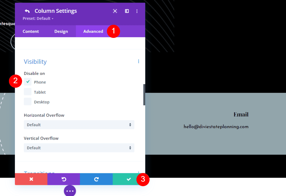 Sticky Divi Footer Column Settings