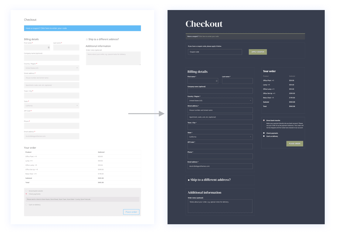 woocommerce checkout page template for Divi