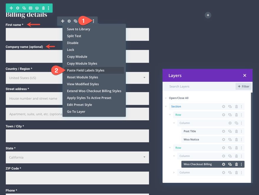 woocommerce checkout page template for Divi