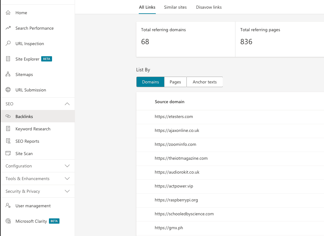 Bing Webmaster Tools for Bing SEO. 