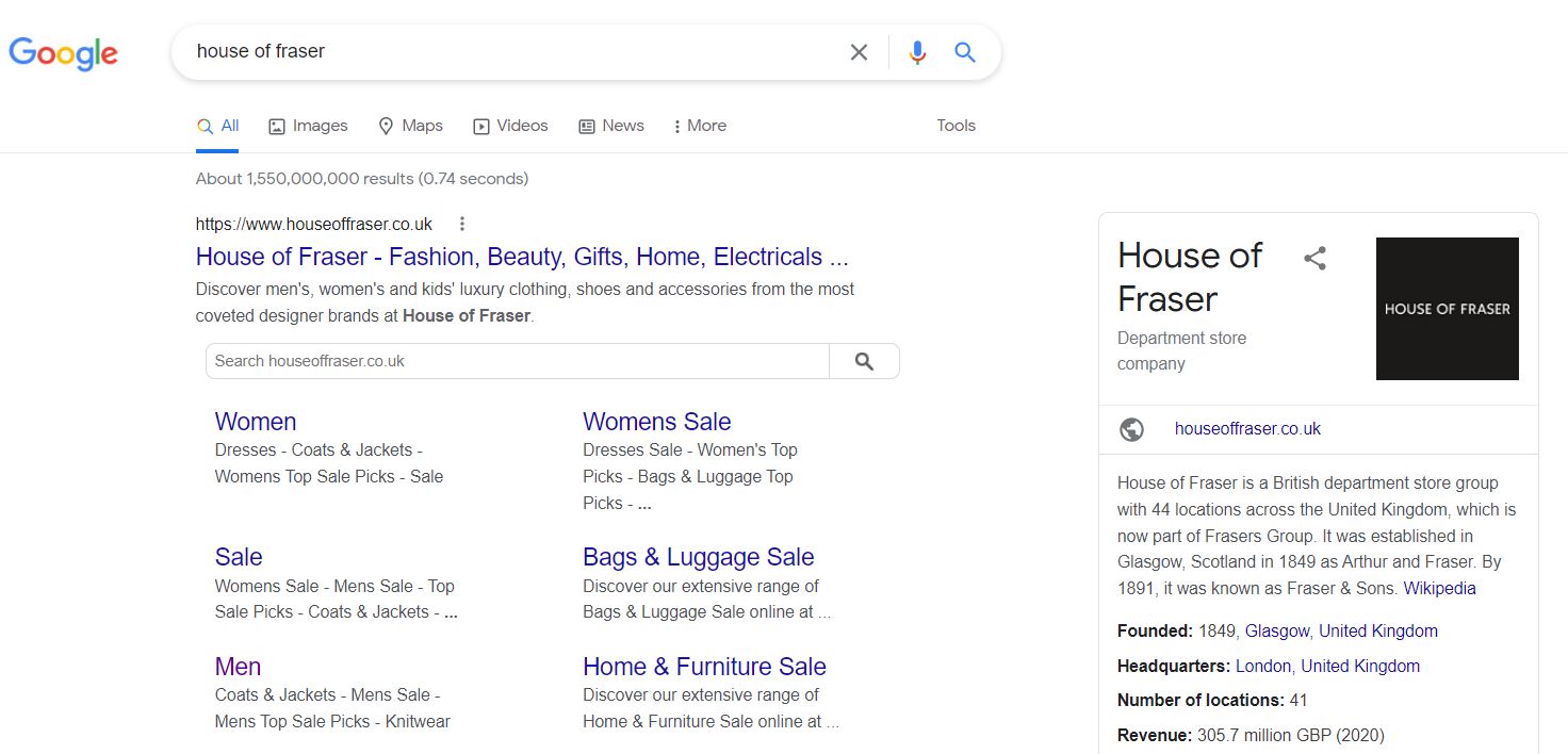 An example of a knowledge panel in Google