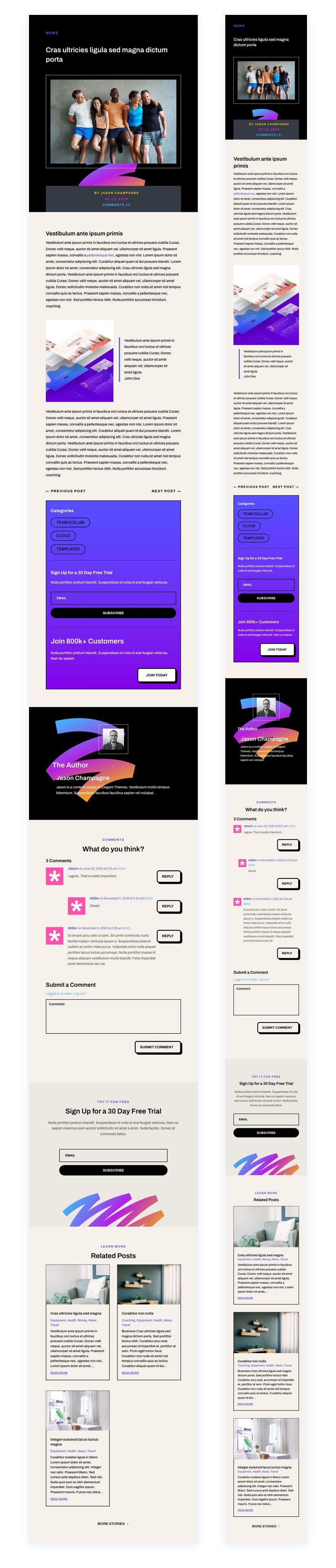 divi software blog post template