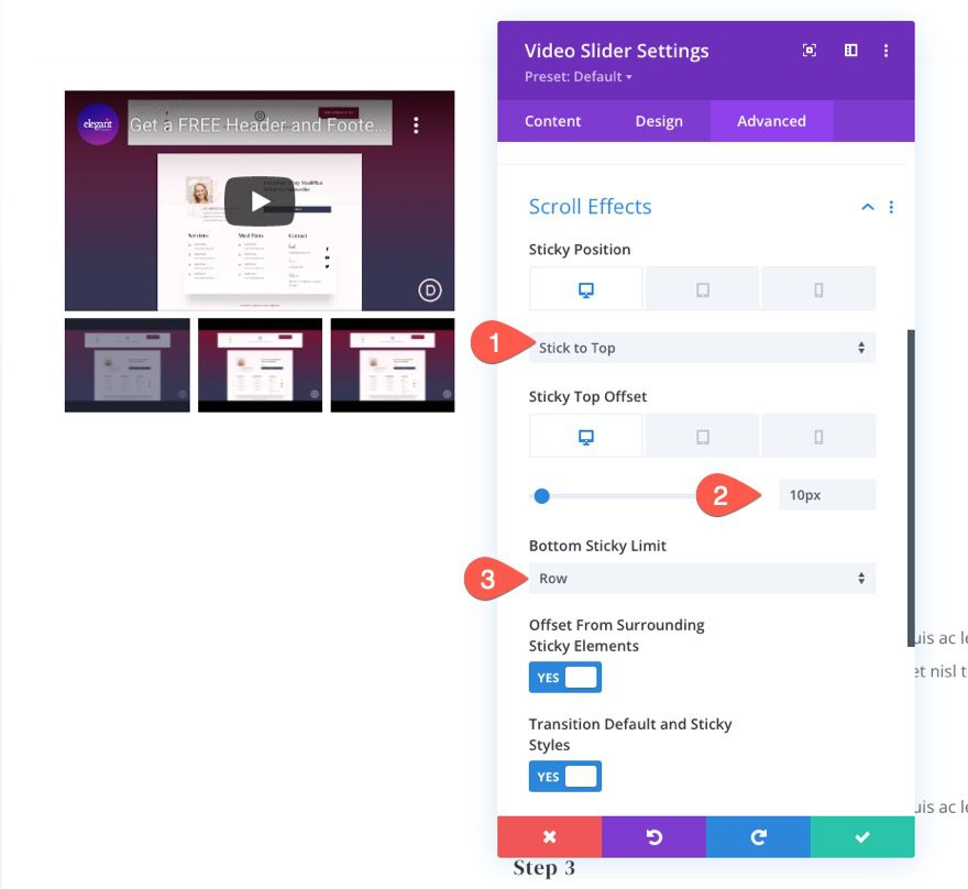 divi sticky video slider