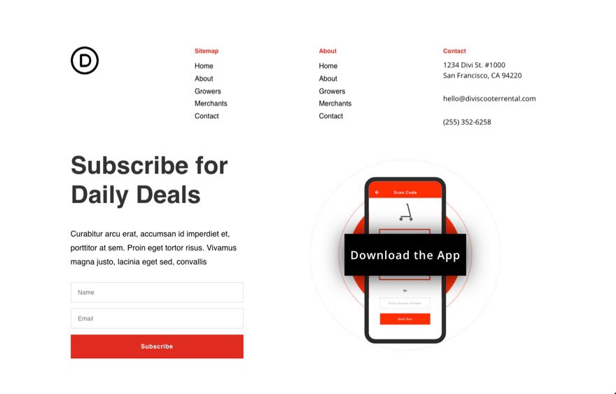 divi scooter rental header footer template