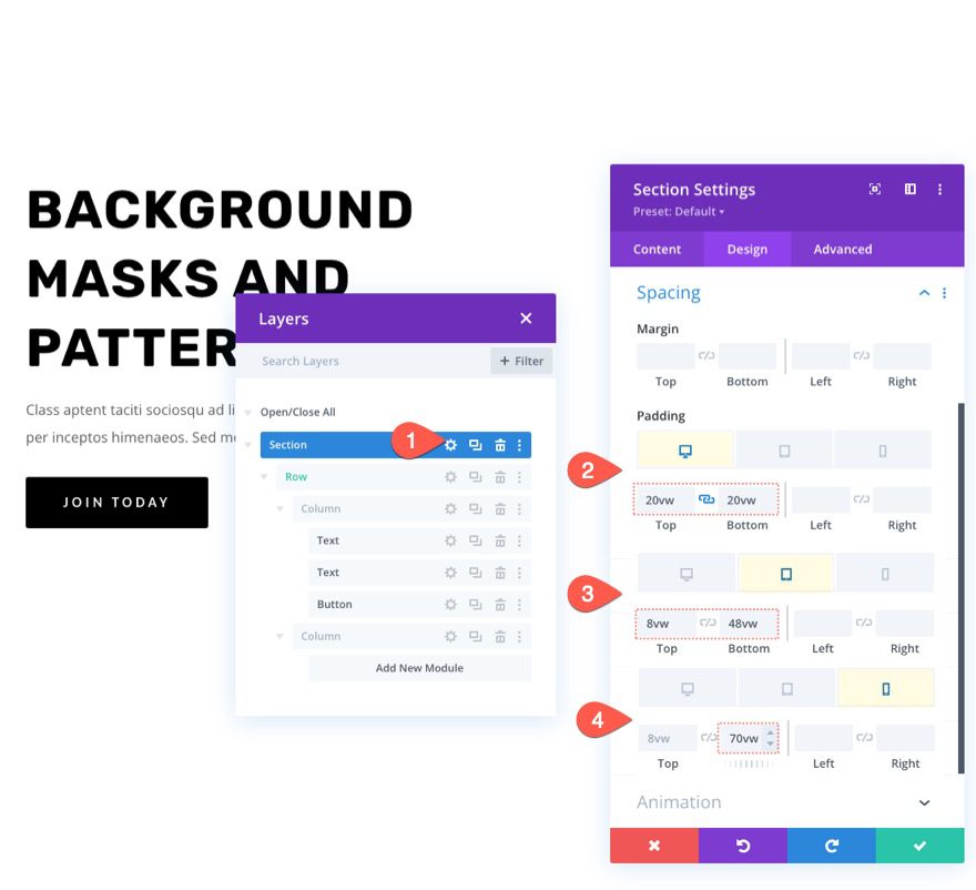 divi background masks and patterns hero section