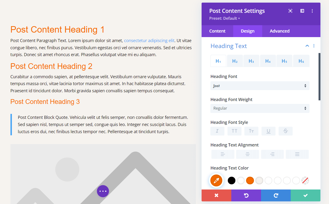You can edit the titles, fonts, color etc. of the Post Content Module that will affect the body text in the Divi Chocolatier Blog Page Template