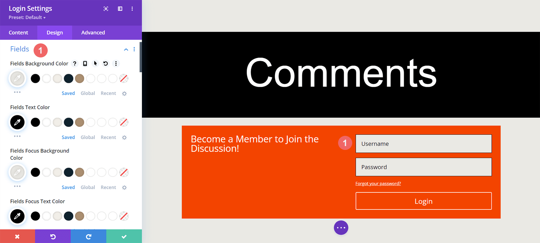Start styling the fields of the Login Module