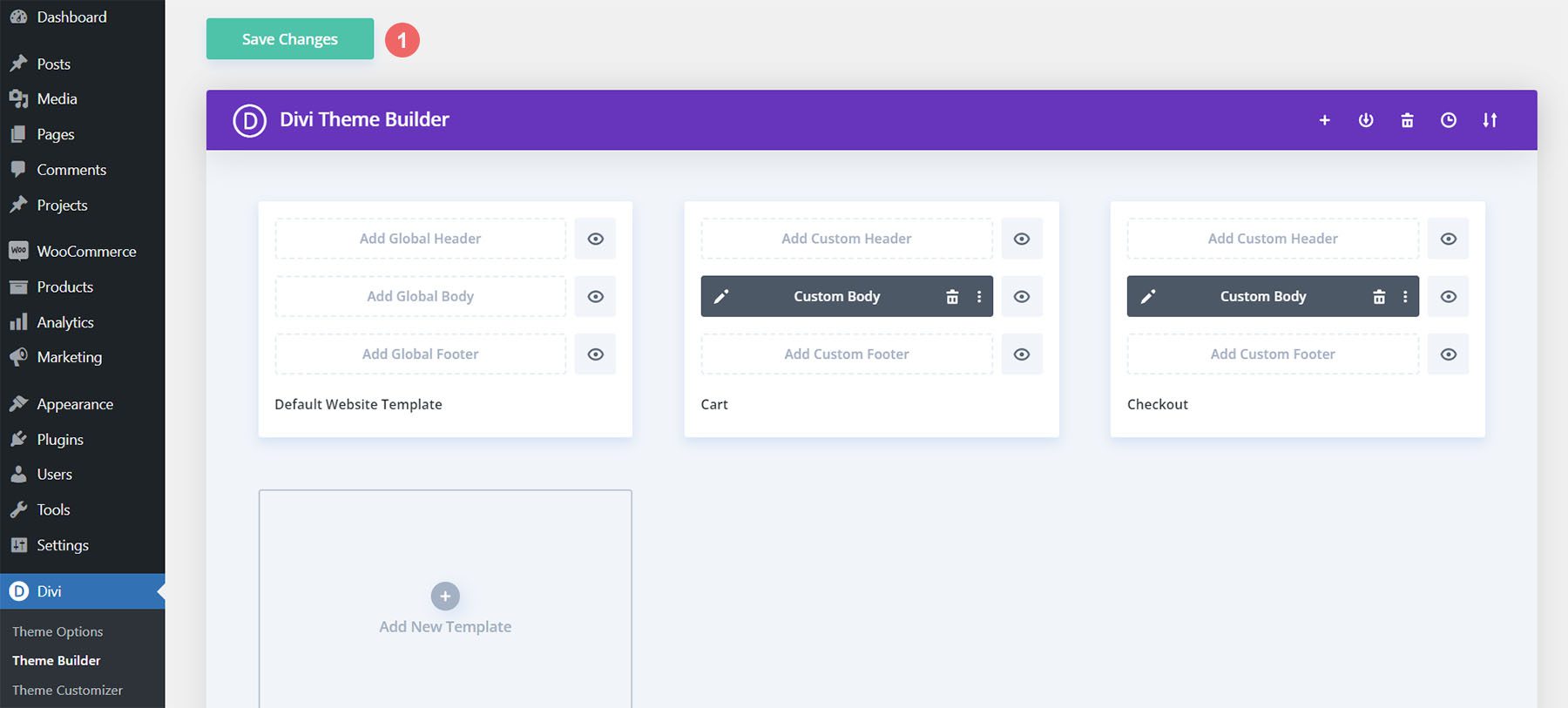Save changes for the body template of the checkout page